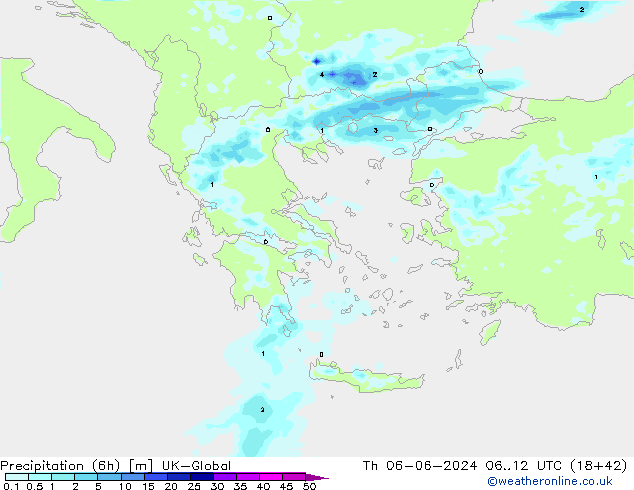 осадки (6h) UK-Global чт 06.06.2024 12 UTC