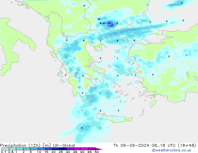 осадки (12h) UK-Global чт 06.06.2024 18 UTC