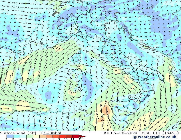 Rüzgar 10 m (bft) UK-Global Çar 05.06.2024 15 UTC