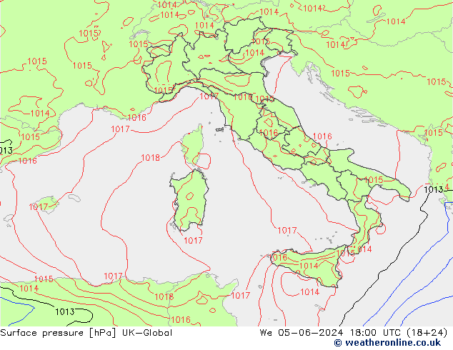 pression de l'air UK-Global mer 05.06.2024 18 UTC