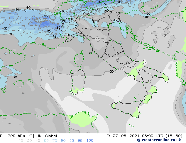 RH 700 hPa UK-Global ven 07.06.2024 06 UTC