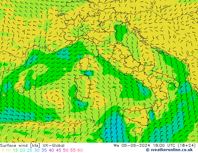 Rüzgar 10 m UK-Global Çar 05.06.2024 18 UTC