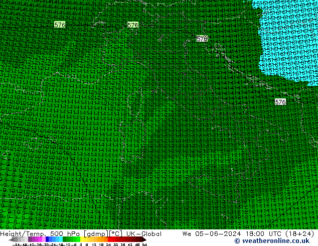 Géop./Temp. 500 hPa UK-Global mer 05.06.2024 18 UTC