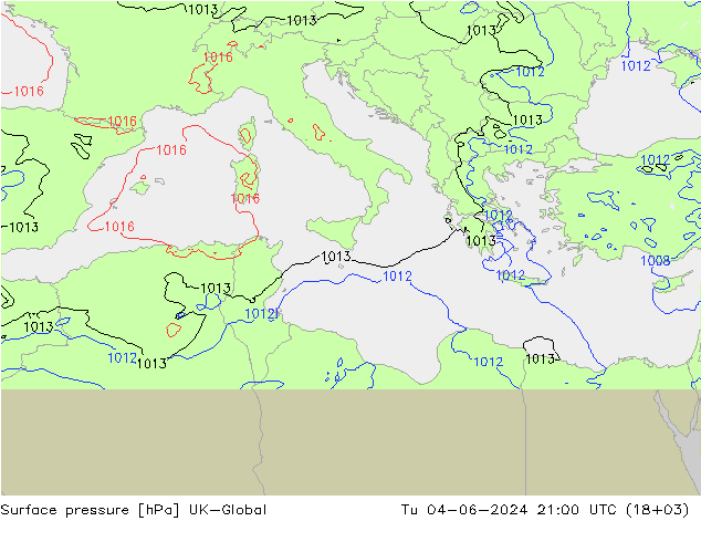 Atmosférický tlak UK-Global Út 04.06.2024 21 UTC