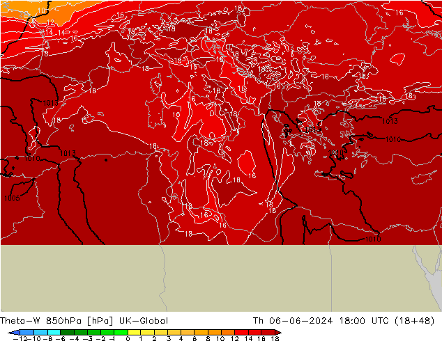 Theta-W 850hPa UK-Global Čt 06.06.2024 18 UTC