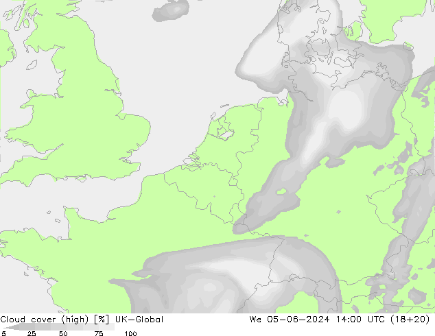 Bewolking (Hoog) UK-Global wo 05.06.2024 14 UTC