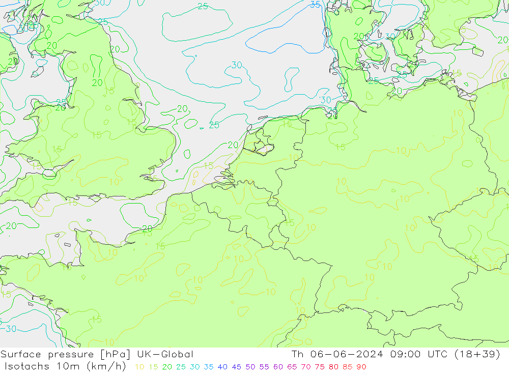 Eşrüzgar Hızları (km/sa) UK-Global Per 06.06.2024 09 UTC