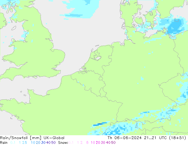 Rain/Snowfall UK-Global czw. 06.06.2024 21 UTC