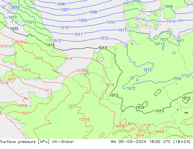 地面气压 UK-Global 星期三 05.06.2024 18 UTC