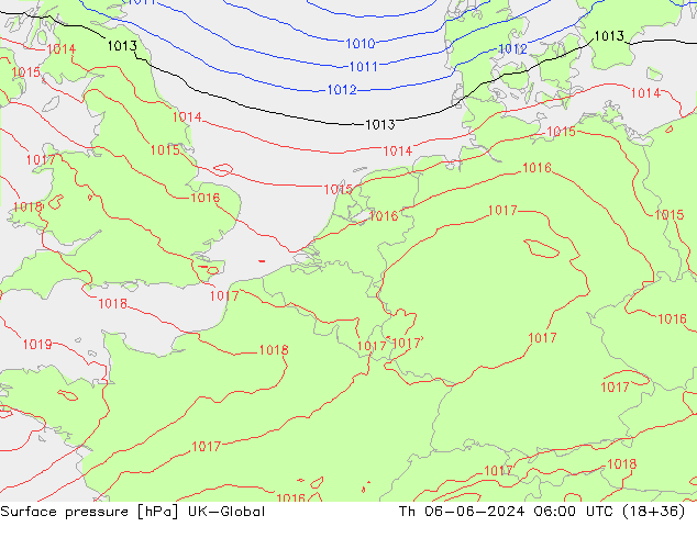 Surface pressure UK-Global Th 06.06.2024 06 UTC