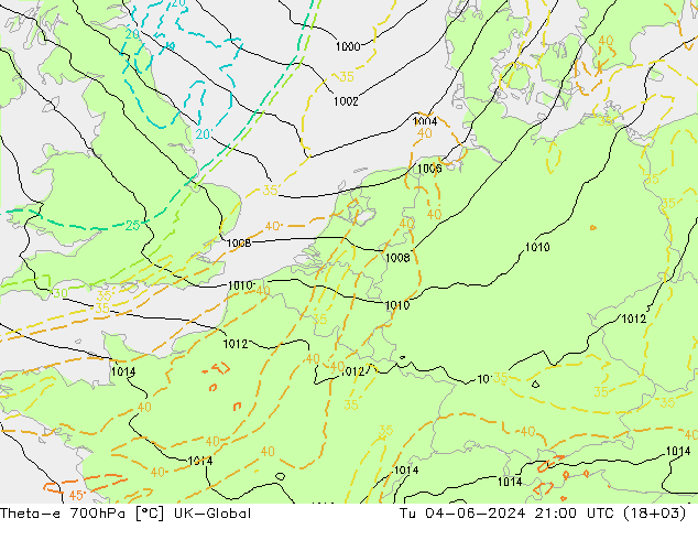 Theta-e 700hPa UK-Global di 04.06.2024 21 UTC