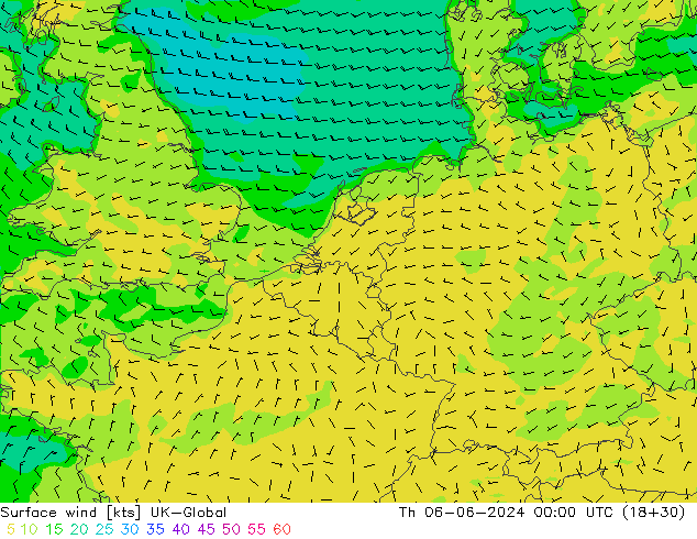 Surface wind UK-Global Th 06.06.2024 00 UTC