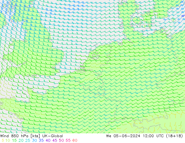 Viento 850 hPa UK-Global mié 05.06.2024 12 UTC