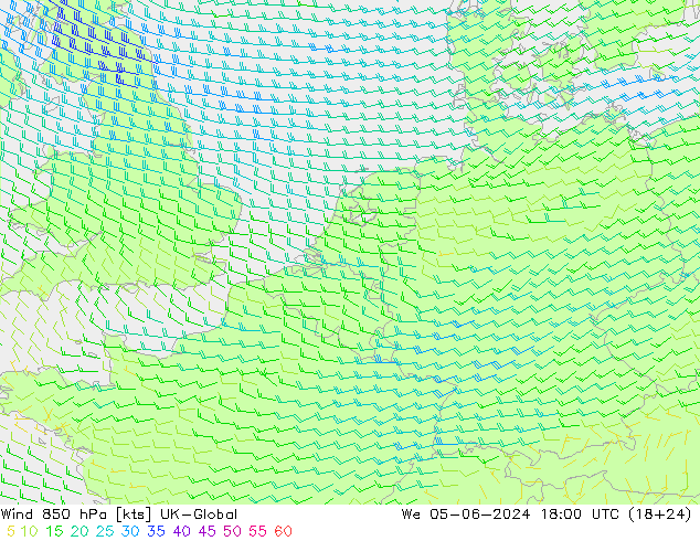 风 850 hPa UK-Global 星期三 05.06.2024 18 UTC