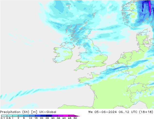 Yağış (6h) UK-Global Çar 05.06.2024 12 UTC