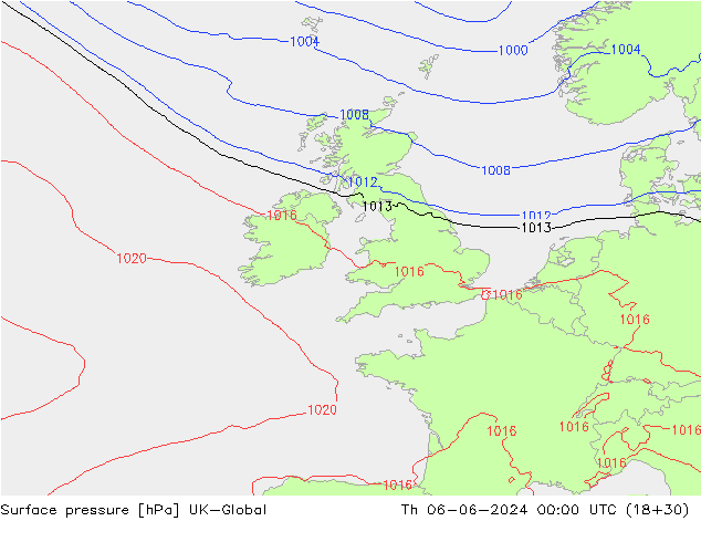 Surface pressure UK-Global Th 06.06.2024 00 UTC