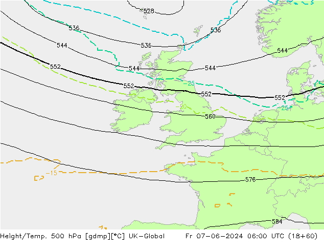Height/Temp. 500 гПа UK-Global пт 07.06.2024 06 UTC