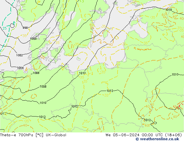 Theta-e 700hPa UK-Global śro. 05.06.2024 00 UTC
