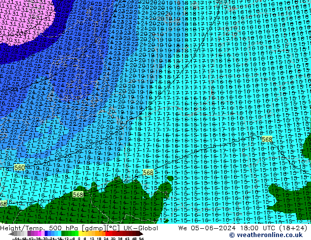 Height/Temp. 500 гПа UK-Global ср 05.06.2024 18 UTC