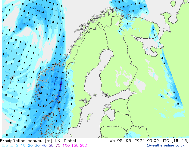 Precipitation accum. UK-Global śro. 05.06.2024 09 UTC