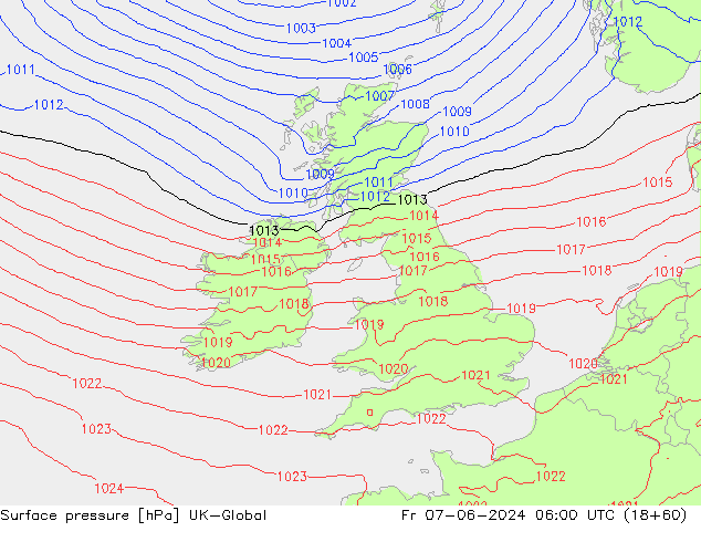 Surface pressure UK-Global Fr 07.06.2024 06 UTC