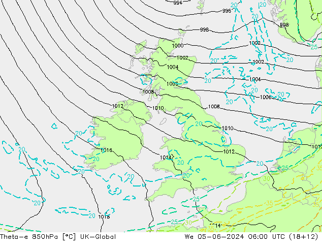 Theta-e 850hPa UK-Global mié 05.06.2024 06 UTC