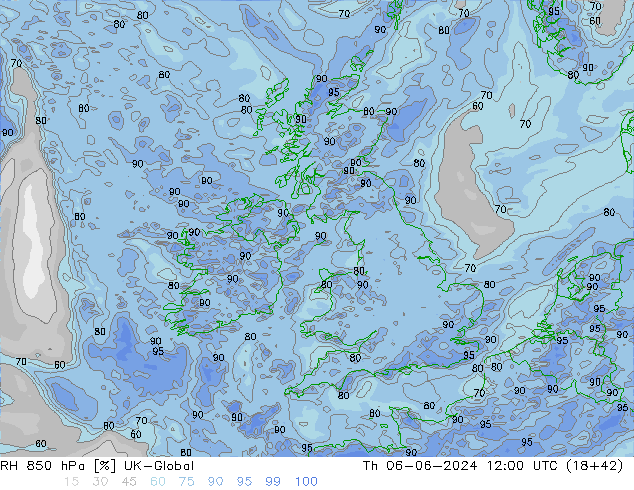 RH 850 гПа UK-Global чт 06.06.2024 12 UTC