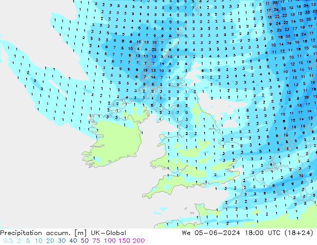 Precipitation accum. UK-Global St 05.06.2024 18 UTC
