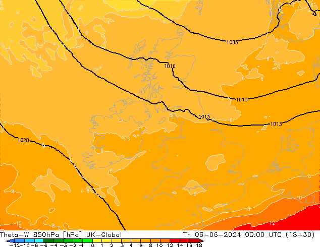 Theta-W 850hPa UK-Global Th 06.06.2024 00 UTC