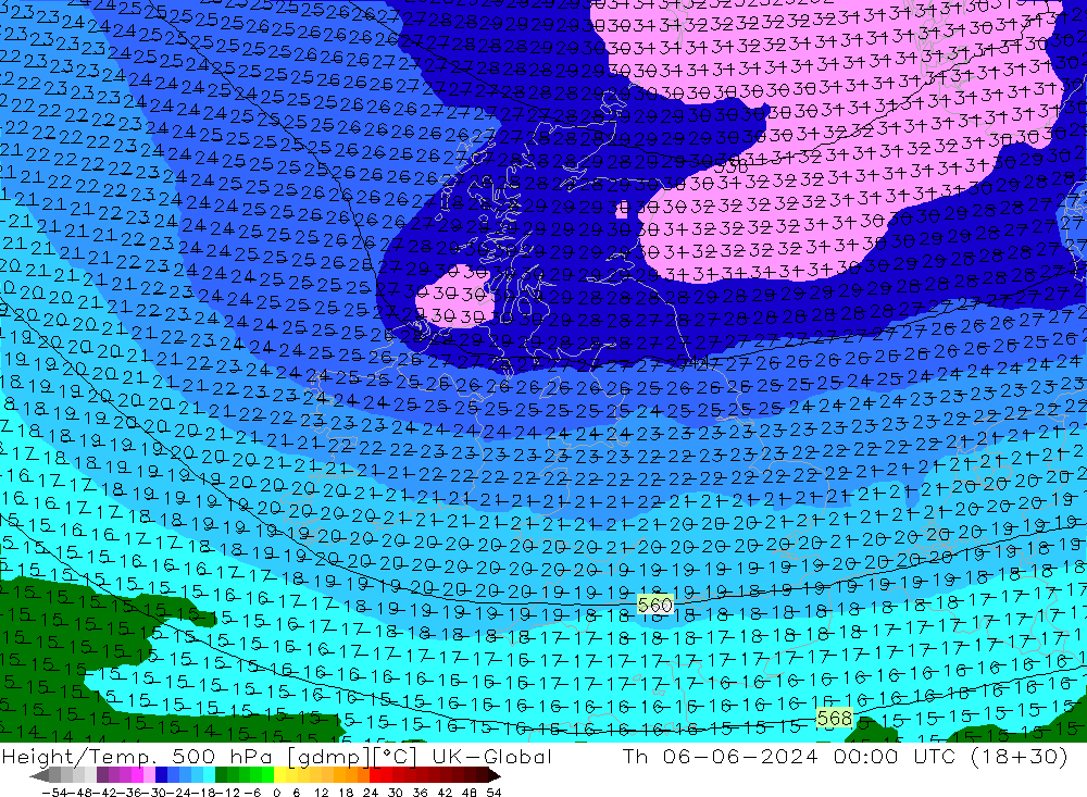 Hoogte/Temp. 500 hPa UK-Global do 06.06.2024 00 UTC