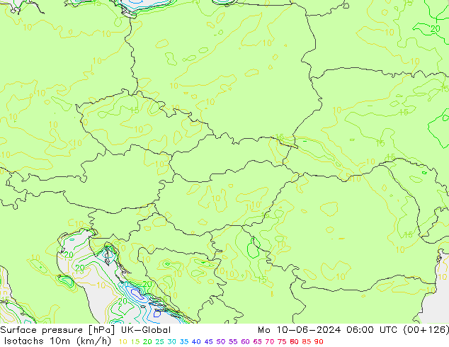 Isotachs (kph) UK-Global Po 10.06.2024 06 UTC