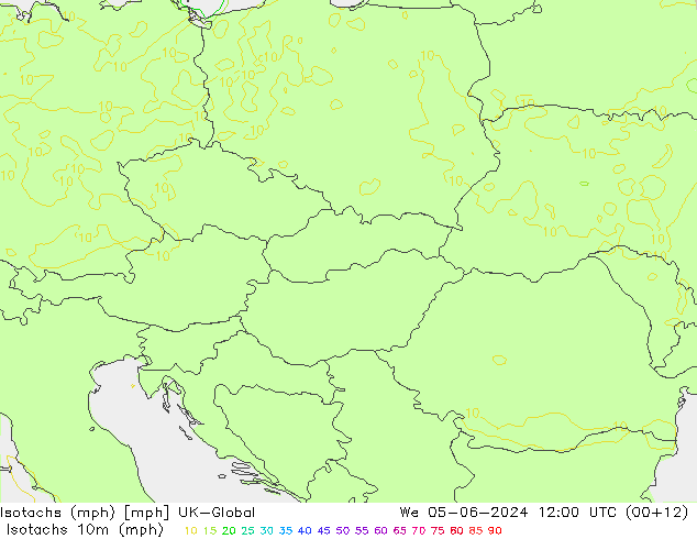 Isotachen (mph) UK-Global wo 05.06.2024 12 UTC