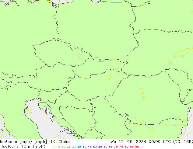 Eşrüzgar Hızları mph UK-Global Çar 12.06.2024 00 UTC