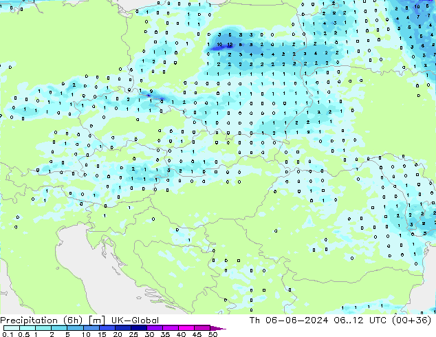 Précipitation (6h) UK-Global jeu 06.06.2024 12 UTC