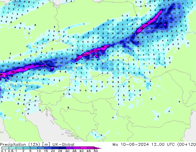 Precipitazione (12h) UK-Global lun 10.06.2024 00 UTC