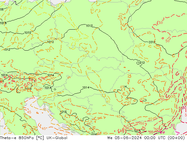 Theta-e 850hPa UK-Global We 05.06.2024 00 UTC