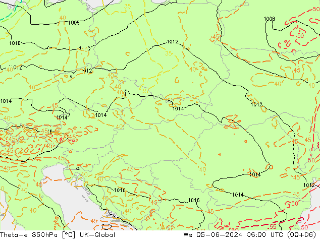 Theta-e 850hPa UK-Global Çar 05.06.2024 06 UTC