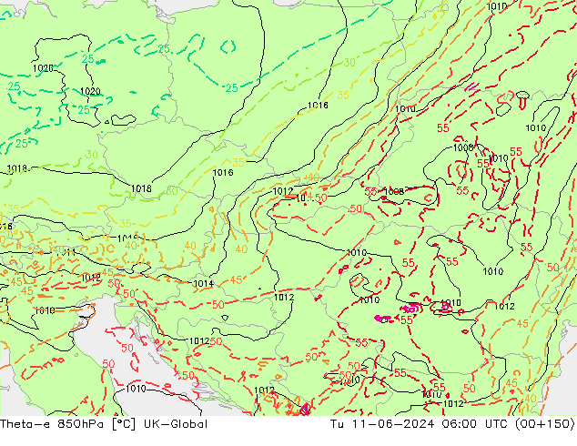 Theta-e 850hPa UK-Global mar 11.06.2024 06 UTC