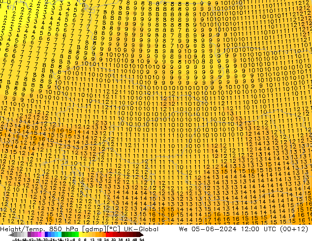 Height/Temp. 850 hPa UK-Global We 05.06.2024 12 UTC