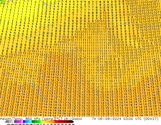 Height/Temp. 850 hPa UK-Global  06.06.2024 03 UTC