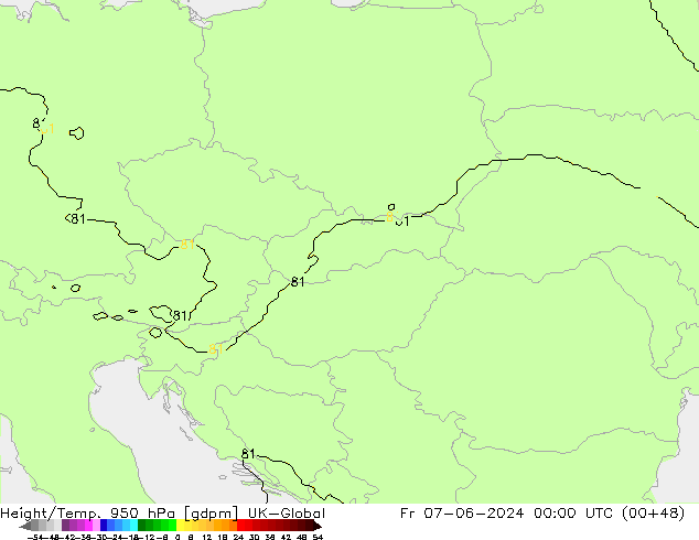 Height/Temp. 950 hPa UK-Global Fr 07.06.2024 00 UTC
