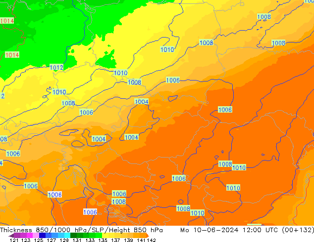 Thck 850-1000 hPa UK-Global  10.06.2024 12 UTC