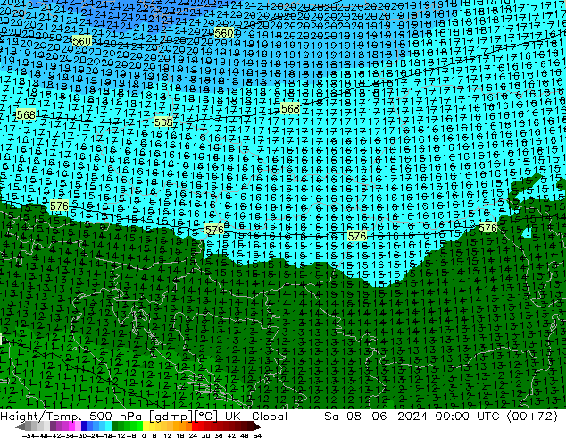 Géop./Temp. 500 hPa UK-Global sam 08.06.2024 00 UTC