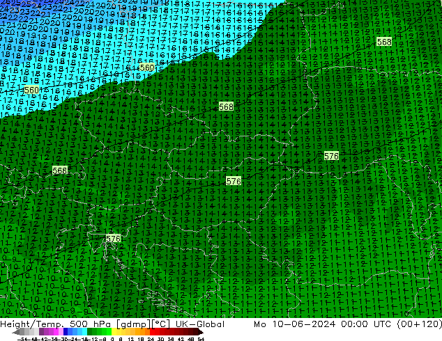 Hoogte/Temp. 500 hPa UK-Global ma 10.06.2024 00 UTC