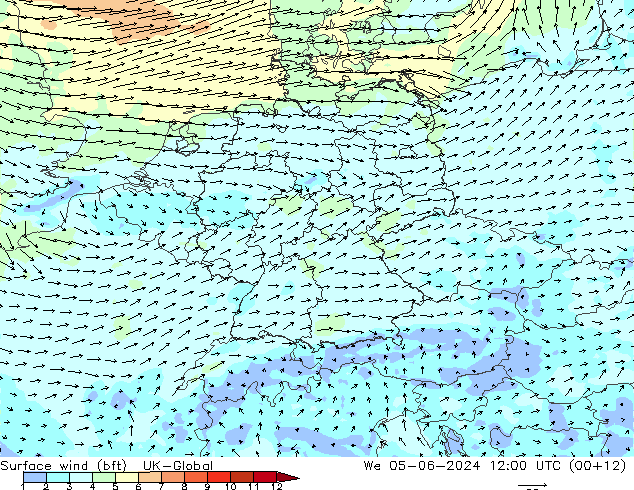 Bodenwind (bft) UK-Global Mi 05.06.2024 12 UTC
