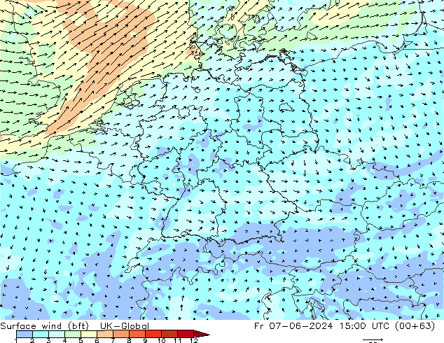 Bodenwind (bft) UK-Global Fr 07.06.2024 15 UTC