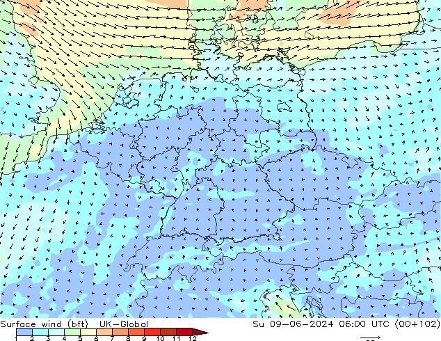  10 m (bft) UK-Global  09.06.2024 06 UTC