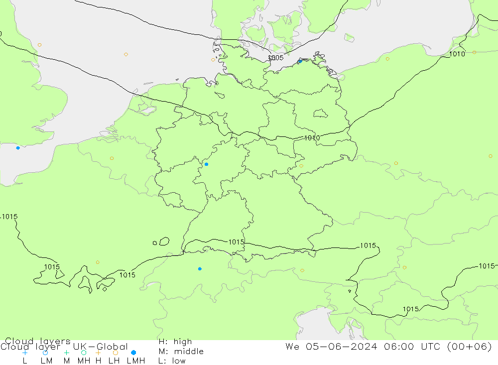 Cloud layer UK-Global 星期三 05.06.2024 06 UTC