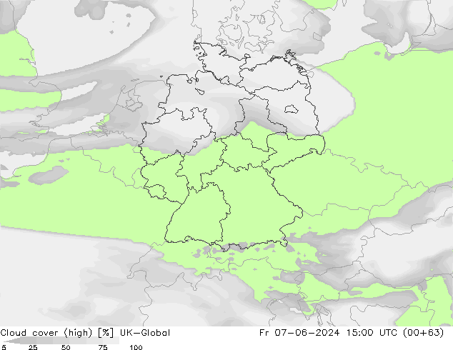 Cloud cover (high) UK-Global Fr 07.06.2024 15 UTC