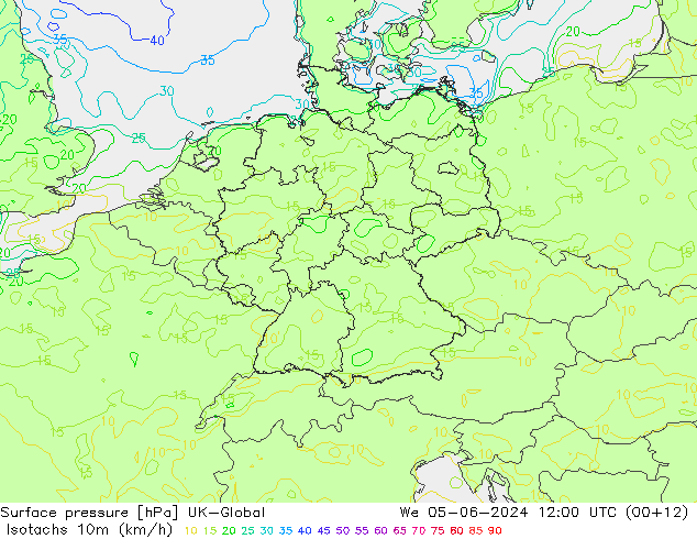 Isotachen (km/h) UK-Global Mi 05.06.2024 12 UTC